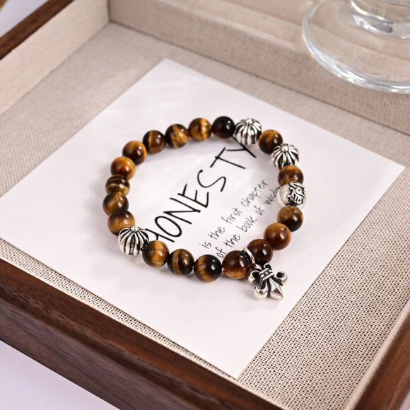 Chrome Heart Tiger Eye Sterling Silver 925 Bracelet - Picture 1 of 5